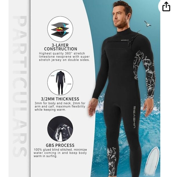 Seaskin Men’s Full Wetsuit - Picture 3 of 11